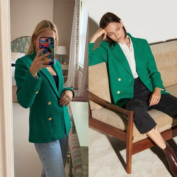 Sandro Jackets & Blazers - SANDRO Jacy Tweed Double Breasted Blazer Emerald Green Sz 42 EU / US 10